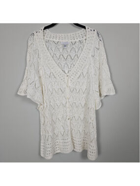 Croft & Barrow Womens Crochet Open Knit Cardigan 1X Ivory Boho Coastal Layers